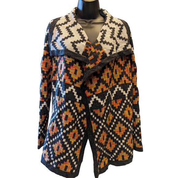 Bass Cardigan Womens Small Southwestern Open Front Boho Geometric Fall Sweater - Picture 11 of 16